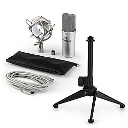 Auna MIC-900S V1, USB mikrofonní sada, stříbrný kondenzátorový mikrofon + stolní stativ