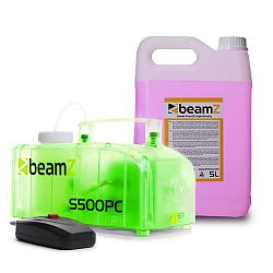 Beamz S500PC, výrobník mlhy, včetně 5 litrů mlžné tekutiny, RGB LED diody 500 W, transparentní