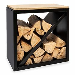 Blumfeldt Kindlewood S Black, stojan na dřevo, lavička, 57 × 56 × 36 cm, bambus, zinek