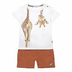 DIRKJE Set 2.d. tričko kr. rukáv + kalhoty bílá žirafa kluk vel.98